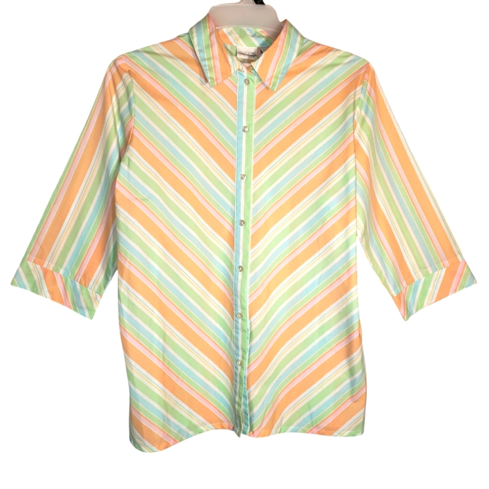Essentials women's size 14 striped button down collared shirt. 6038